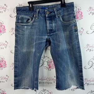 G-Star raw shorts Jean distressed pockets on back Blue Denim Shorts silver